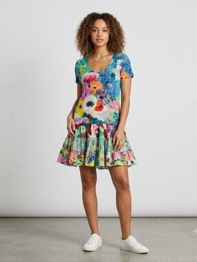 Jams World Hattie Mini Dress Lush Size XS Tropical Floral Beach Tiered Colorful